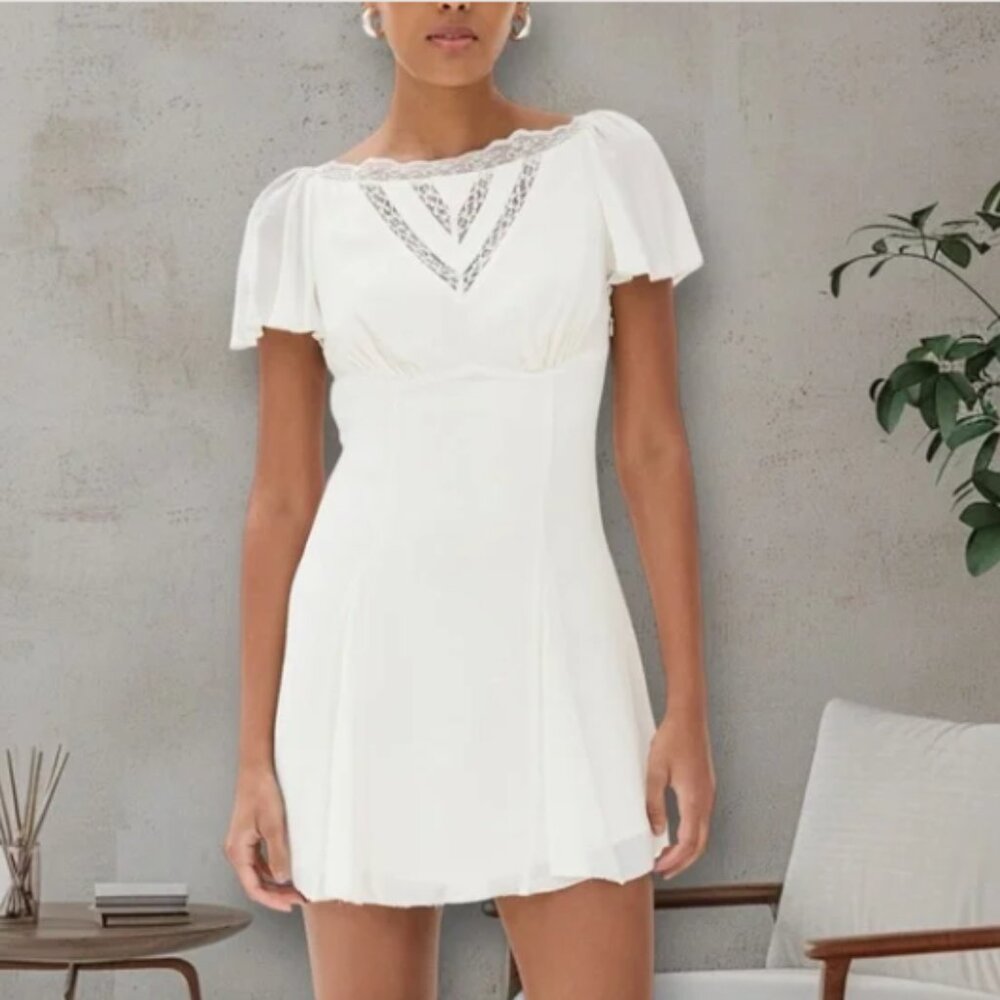 Reformation Malena Ivory Flutter Sleeve Sheath Mini Dress